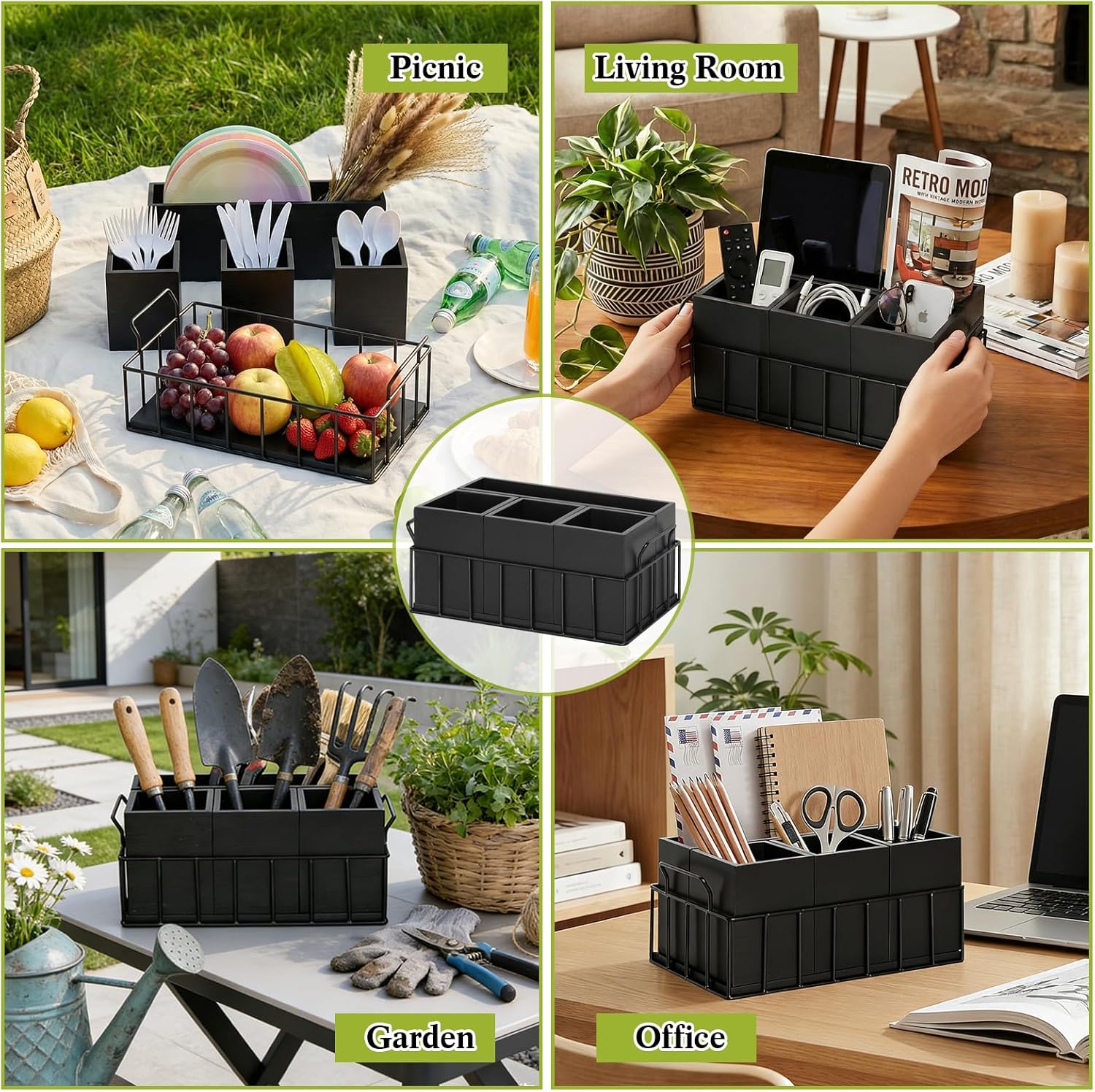 Silverware Holder for Party, Wood Utensil Holder with 4 Removable Compartments for Countertop, Silverware Caddy Flatware Organizer Box for Utensil Spoons Forks Plates Napkin, Detachable Sevring Caddy