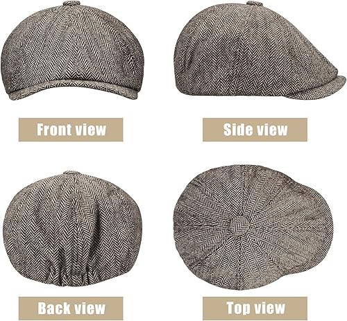 Miniatura 5 de 2 Pack Newsboy Hats for Men Classic 8 Panel Wool Blend Ivy Hat