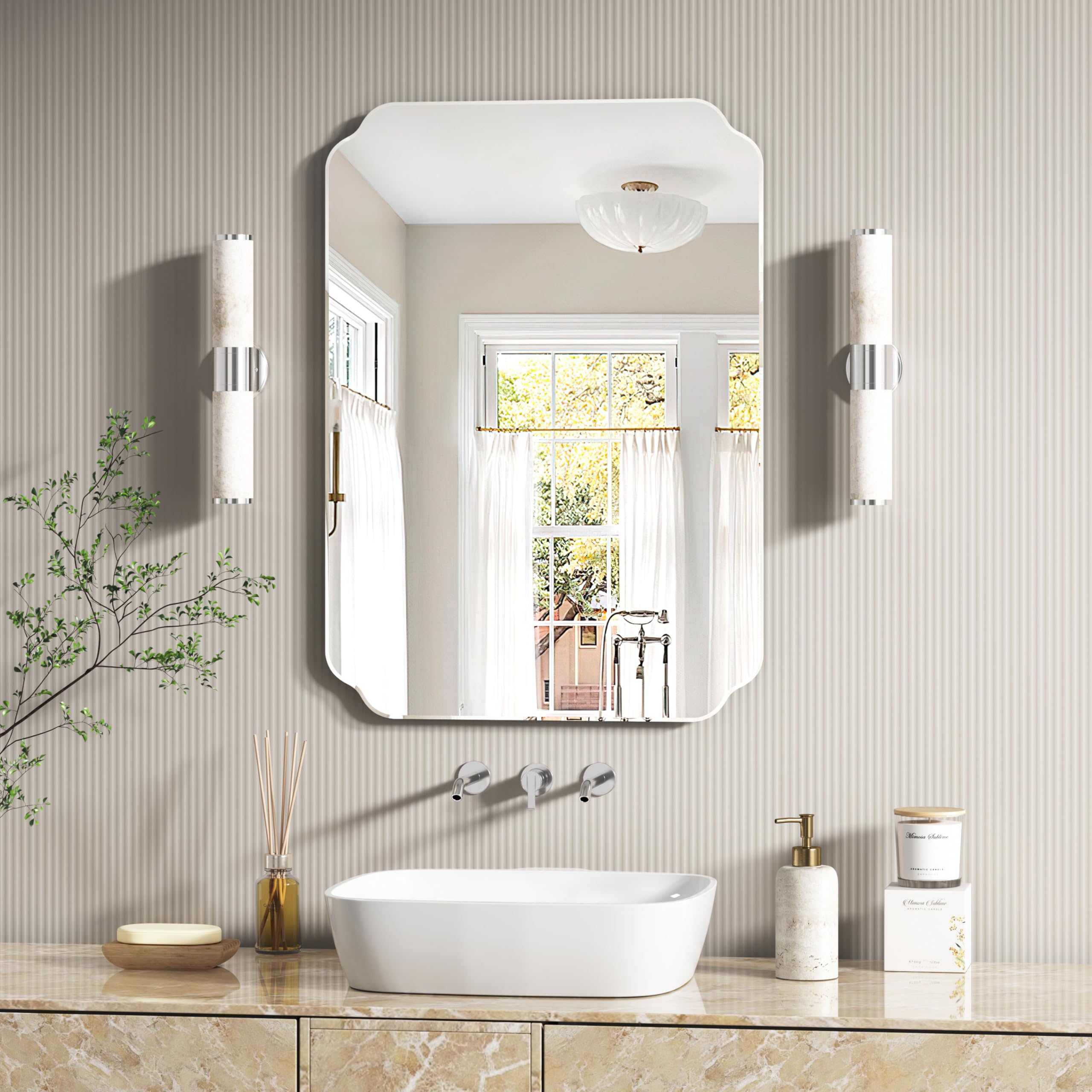 JACUKO Bathroom Mirrors for Over Sink, Frameless Mirrors for Wall
