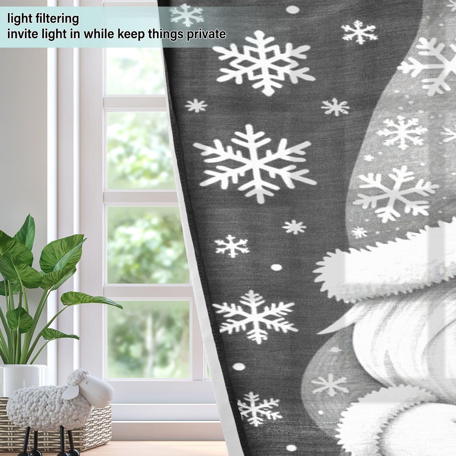 Cortinas decorativas de privacidad que dejan la luz en invierno, diseño de gnomo y copo de nieve, cortinas opacas cortas para armario, 2 paneles