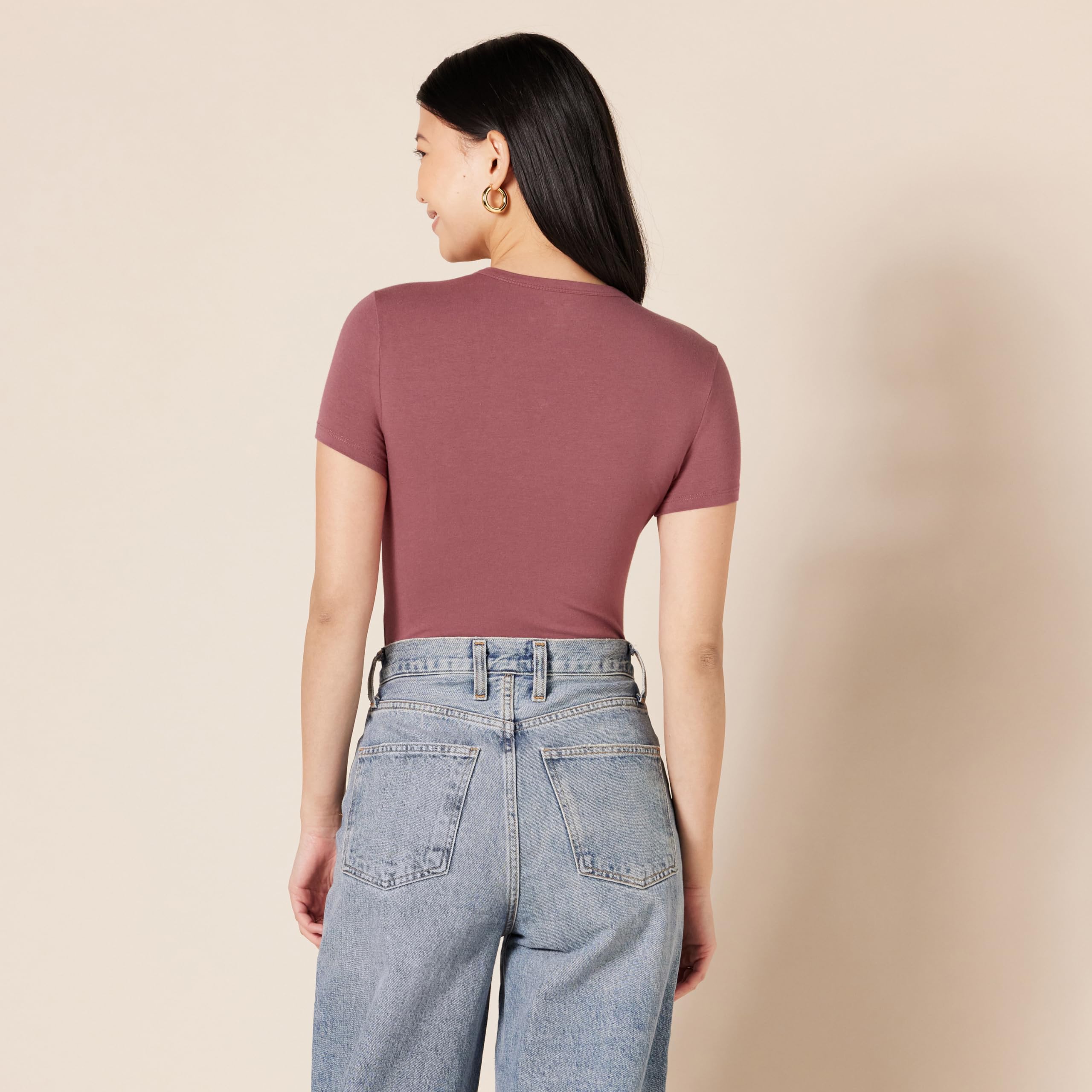 Amazon Essentials Damen T-Shirt-Body aus elastischem Baumwolljersey mit schmaler Passform, 2er-Pack