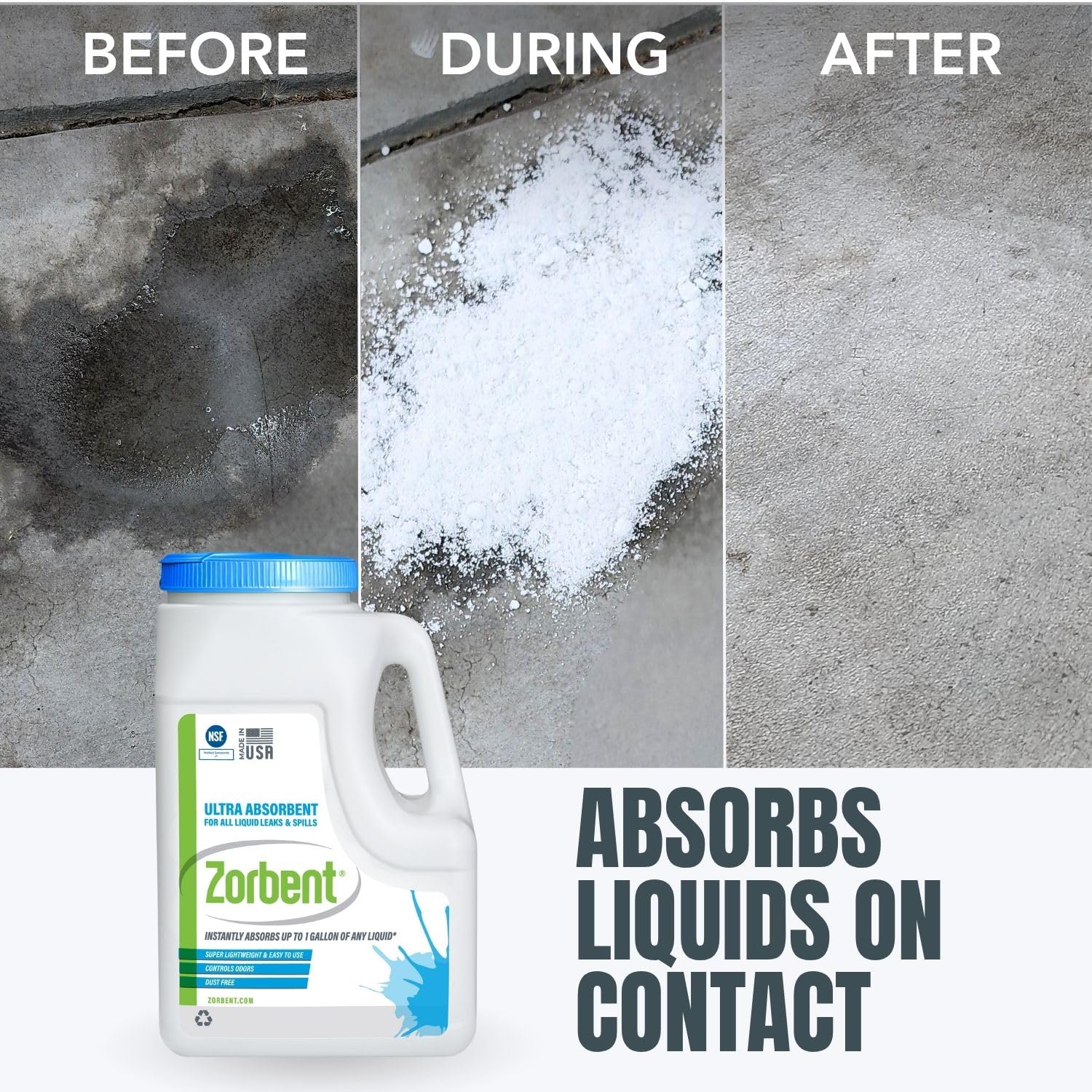Zorbent Kit de derrames de líquidos, 16 veces más absorbente que la arcilla, vómito de grado comercial, orina, aceite, todo el polvo líquido para derrames limpia rápidamente los desastres repulsivos,