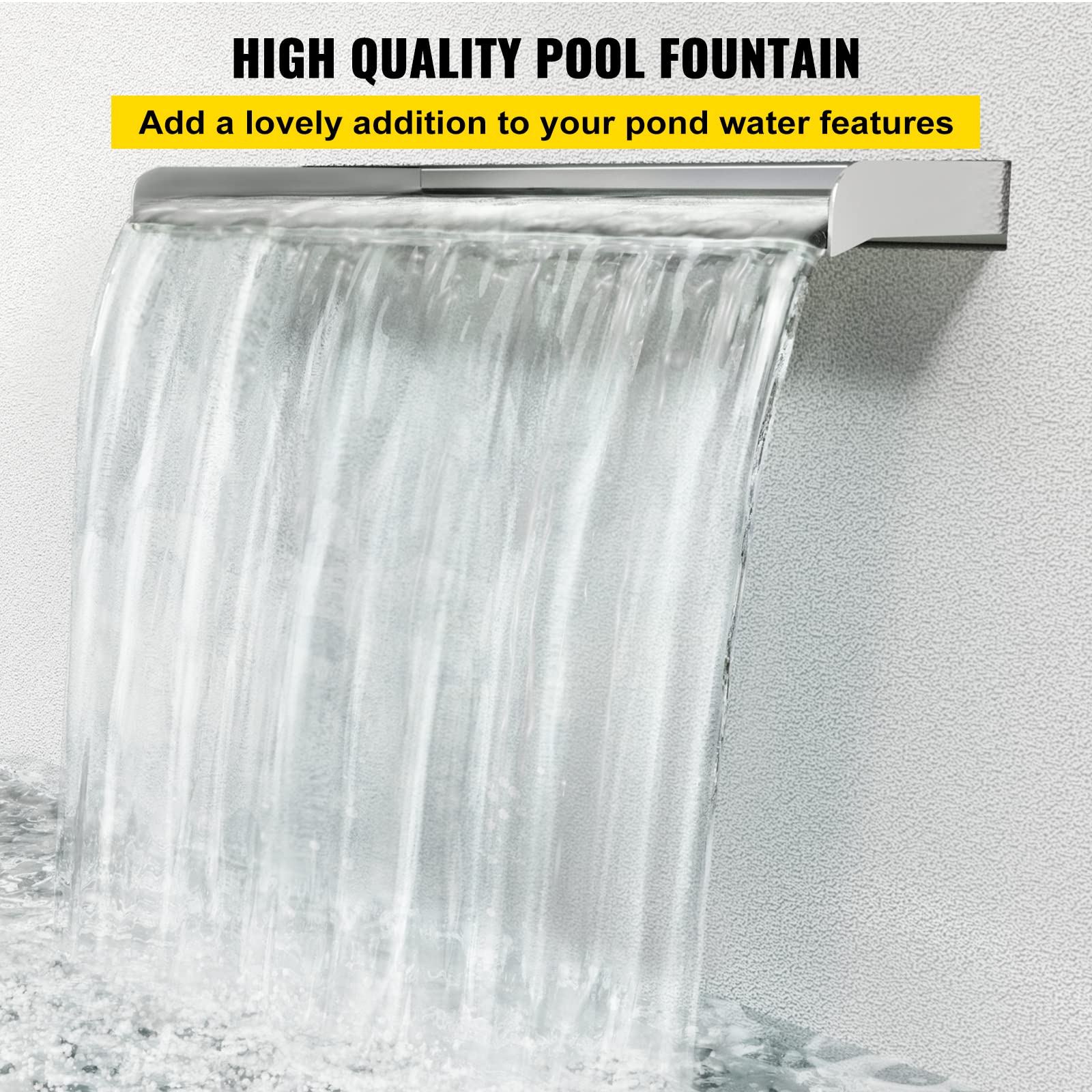 VEVOR Fontana per Piscina a Cascata 59,1 x 4,5 x 3,1 Pollici, Fontana per Piscina Rettangolare, Costruita in Acciaio Inossidabile Laghetto per Cascata, Fontana a Cascata da Giardino