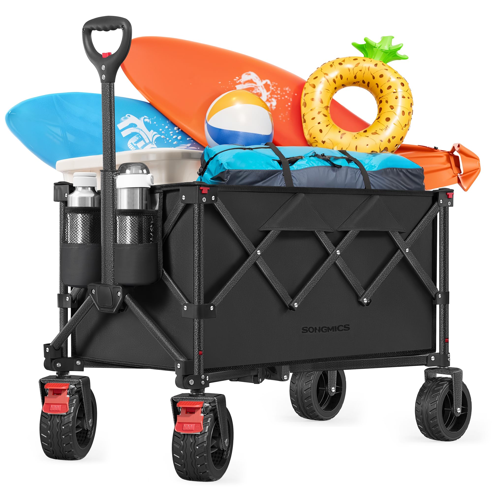 Carrello Da Campeggio Pieghevole SONGMICS | 150 Kg Di Portata | 150 Litri | 4 Ruote Rimovibili | Nero