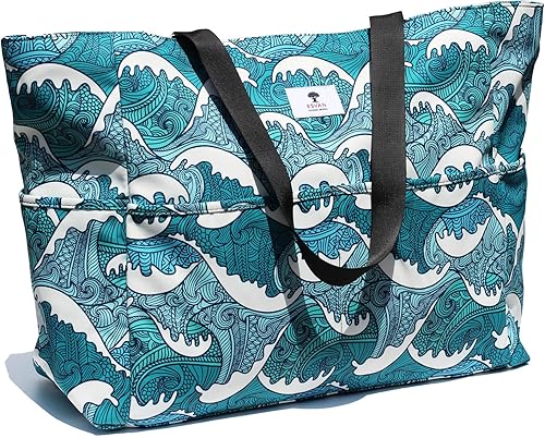 ESVAN Bolsa de playa plegable grande para mujer con compartimento seco y húmedo, impermeable, a prueba de arena, para viajes, gimnasio, picnic