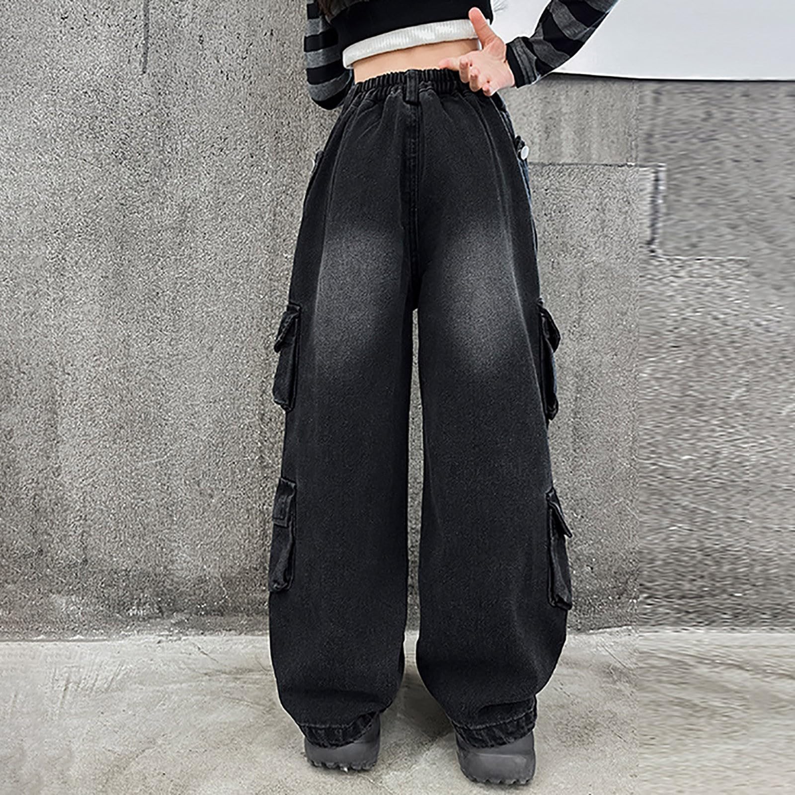 Pantalones para NiñAs-Pantalones Vaqueros De Moda para NiñA, Pantalones Largos Casuales De Cintura Alta con Bolsillos