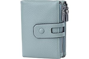 Small RFID Blocking Soft Leather Wallet for Ladies with Double Zipper Pocket