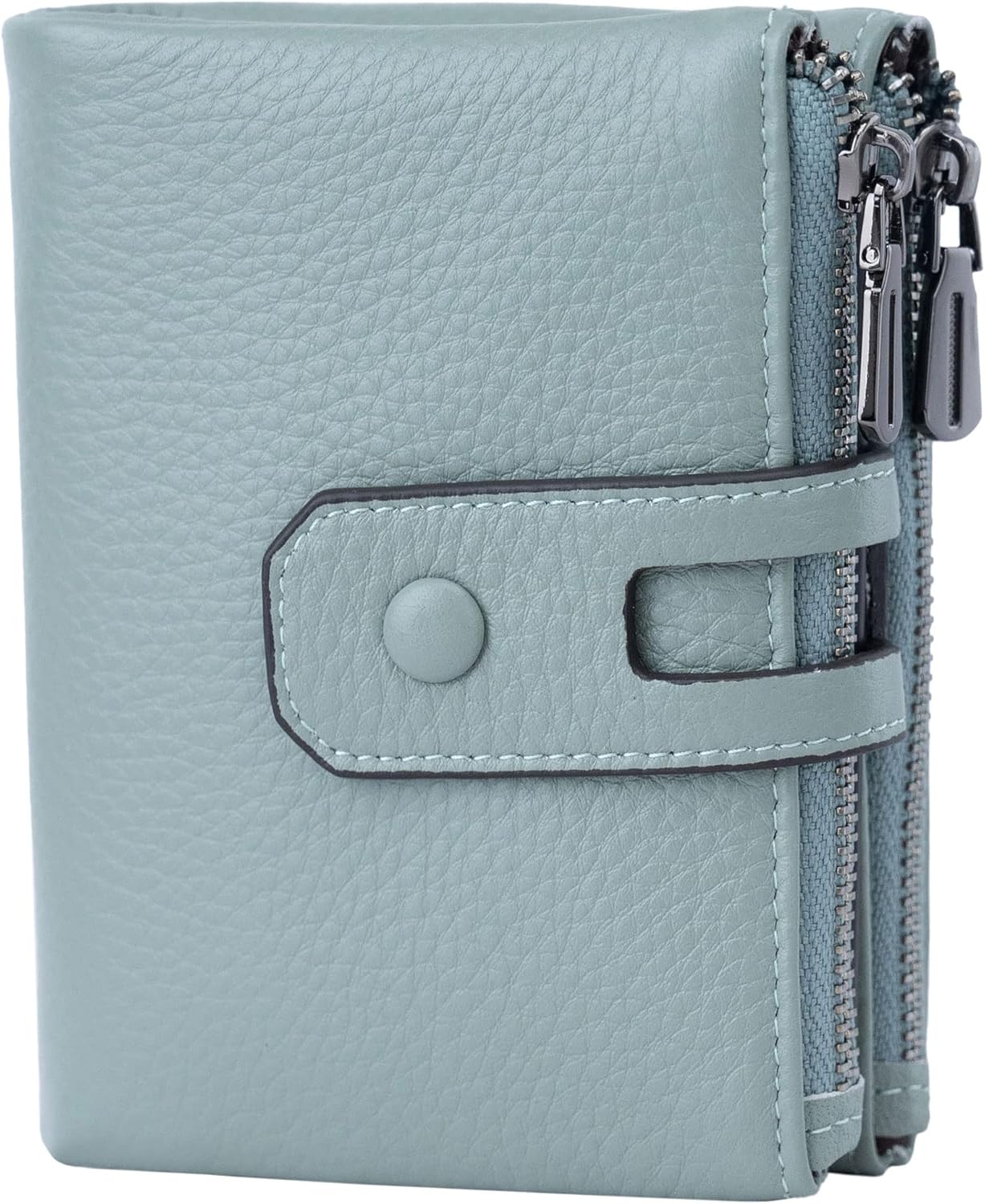 Bveyzi Small Soft Leather Wallet for Women RFID Blocking Ladies Card Holder with Double Zipper Pocket