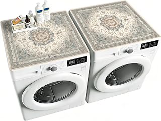 NYZE 2 PCS Washer and Dryer Covers For The Top, 25.6" x 25.6" Washing Machine Top Protector Mats, Non-slip Quick Drying Dryer Top Cover for Home Kitchen Laundry Room (Beige Vintage Persian)