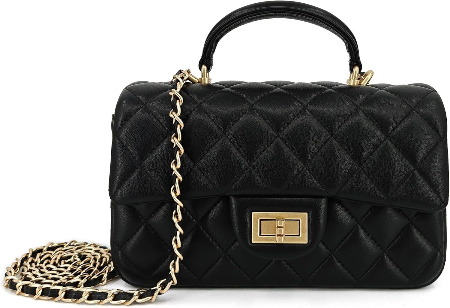 Small Quilted Crossbody Bags for Women, Genuine Leather Shoulder Bag w/Gold Chain Strap, Soft Mini Top Handle Flap Purse Small Quilted Crossbody Bags for Women, Genuine Leather Shoulder Bag w/Gold Chain Strap, Soft Mini Top Handle Flap Purse