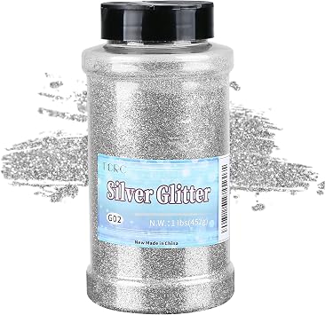 TORC Silver Fine Glitter 1 Pound 16 OZ Glitter Powder for Tumblers Resin Crafts Slime Cosmetic Nail Painting Festival Decoration