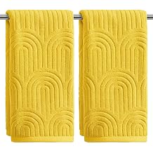 Artoid Mode 2 Pcs Yellow 3D Arched Stripes Jacquard Hand Towels for Bathroom, 100% Cotton Soft Absorbent Bathroom Decor Towels, 13.7 x 29.5 Inch