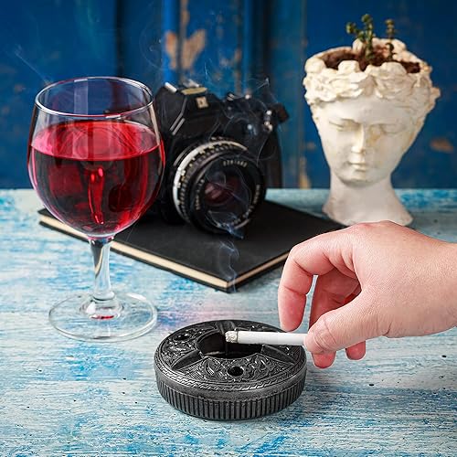 Miniatura 6 de Crystalia Cenicero decorativo para cigarrillos, soporte redondo de metal para mesa de patio, interior y exterior, bonita bandeja de cenizas