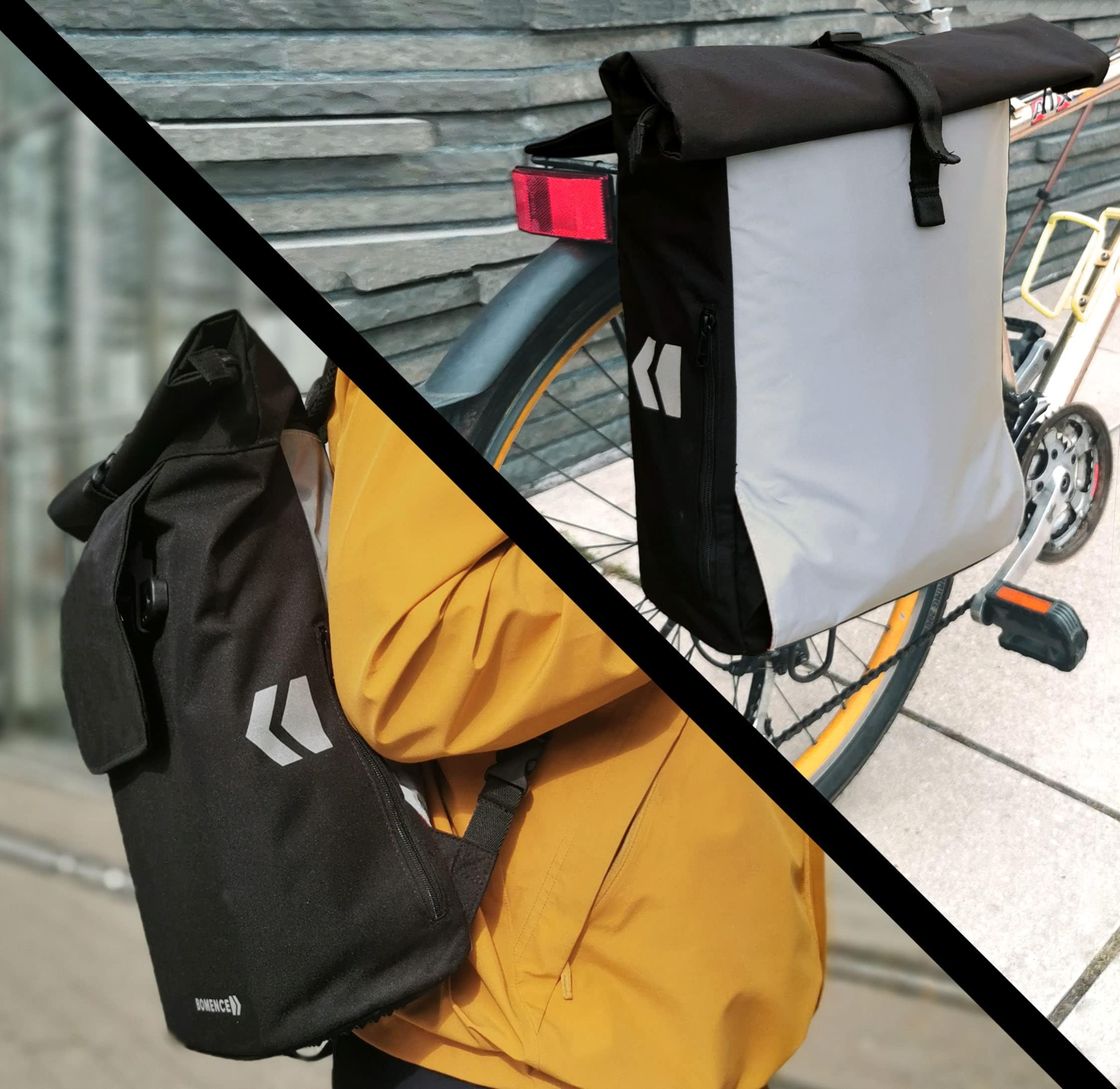 Bomence Fahrradtasche und Rucksack 2 in 1, Fahrradrucksack Gepäckträger, Gepäckträgertasche mit Rucksackfunktion, Radtasche Kombi (Schwarz)