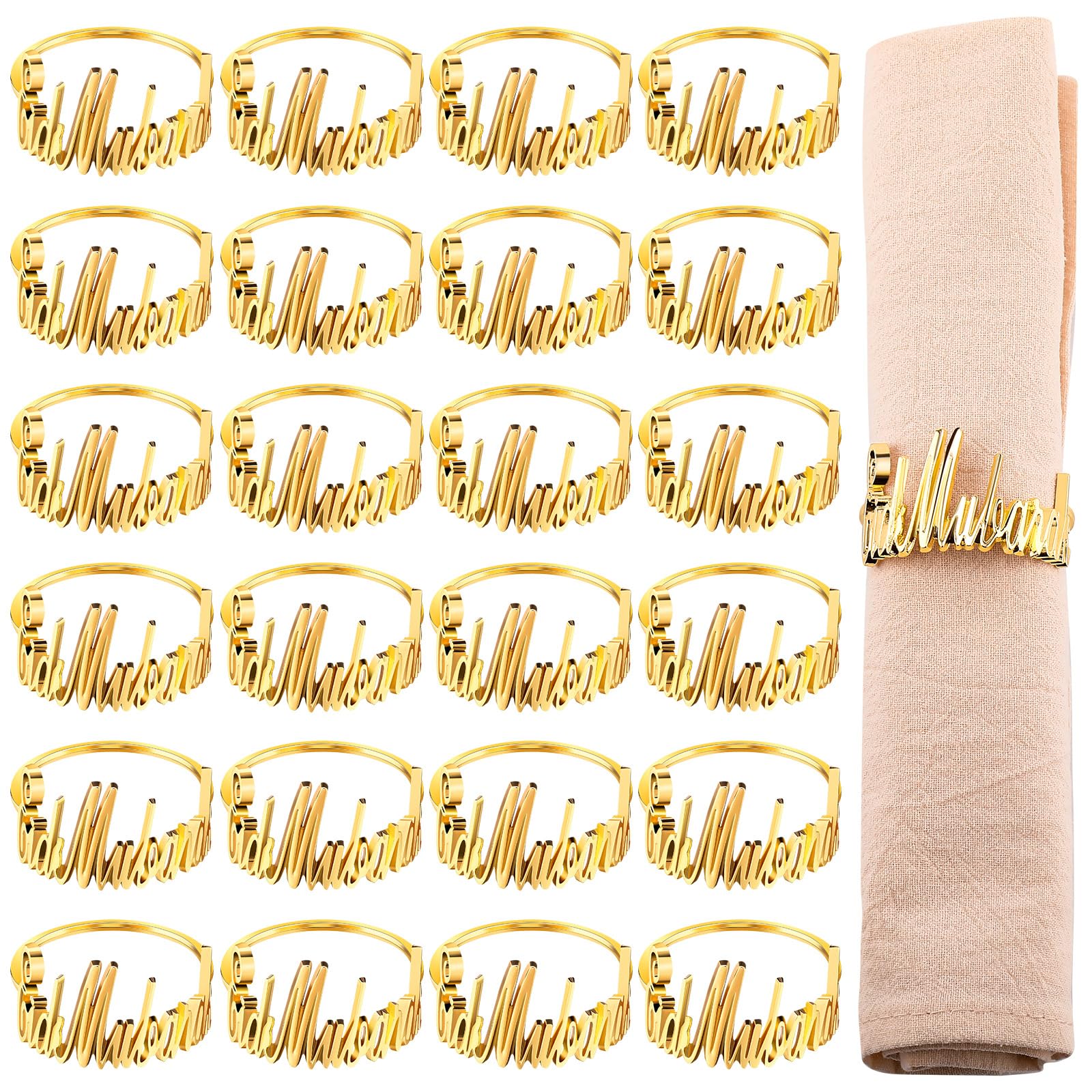 FillTouch 24 Set Ramadan Napkin Rings Eid Mubarak Kareem Letter Metal Napkin Holder Muslim Alphabet Buckles Table Decor for Islamic Party(Gold,Eid Mubarak)