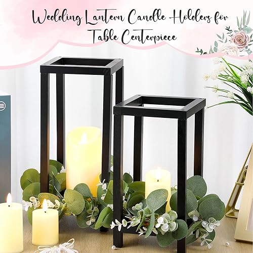 Miniatura 10 de Geelin 10 faroles portavelas de madera, farol de boda, centro de mesa, chimenea, farol decorativo de casa de campo para bodas, baby shower (negro,