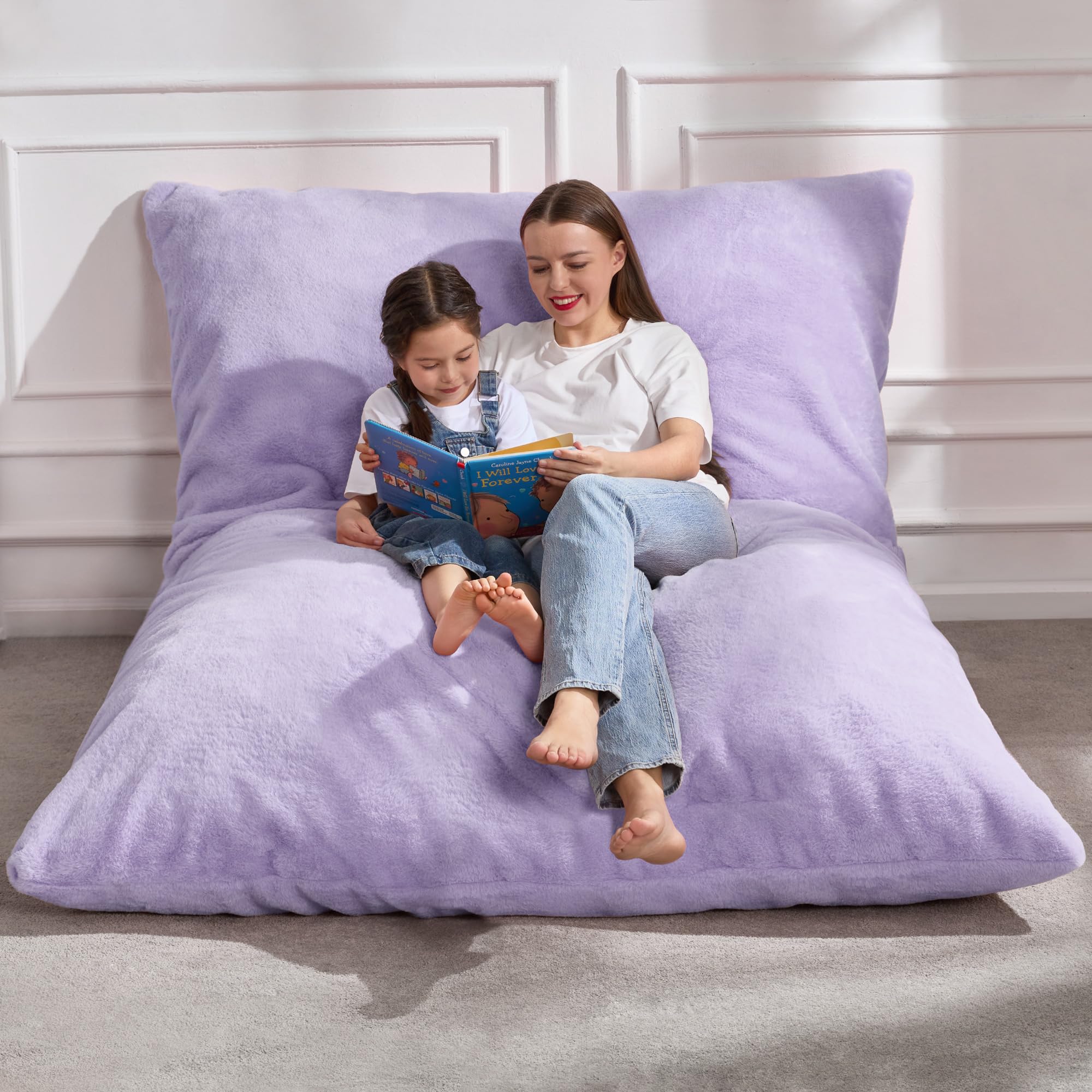 Hobestluk 3 in 1 Bean Bag Chair Giant Bean Bag Chairs for Adults with Plush Faux Fur Cover Convertible Bean Bag Floor Cushion with Machine Washable