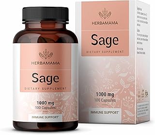 Sponsored Ad - HERBAMAMA Sage Capsules - 1000mg, 100 Capsules - Organic Salvia Officinalis Nutritional Supplement Promotin...