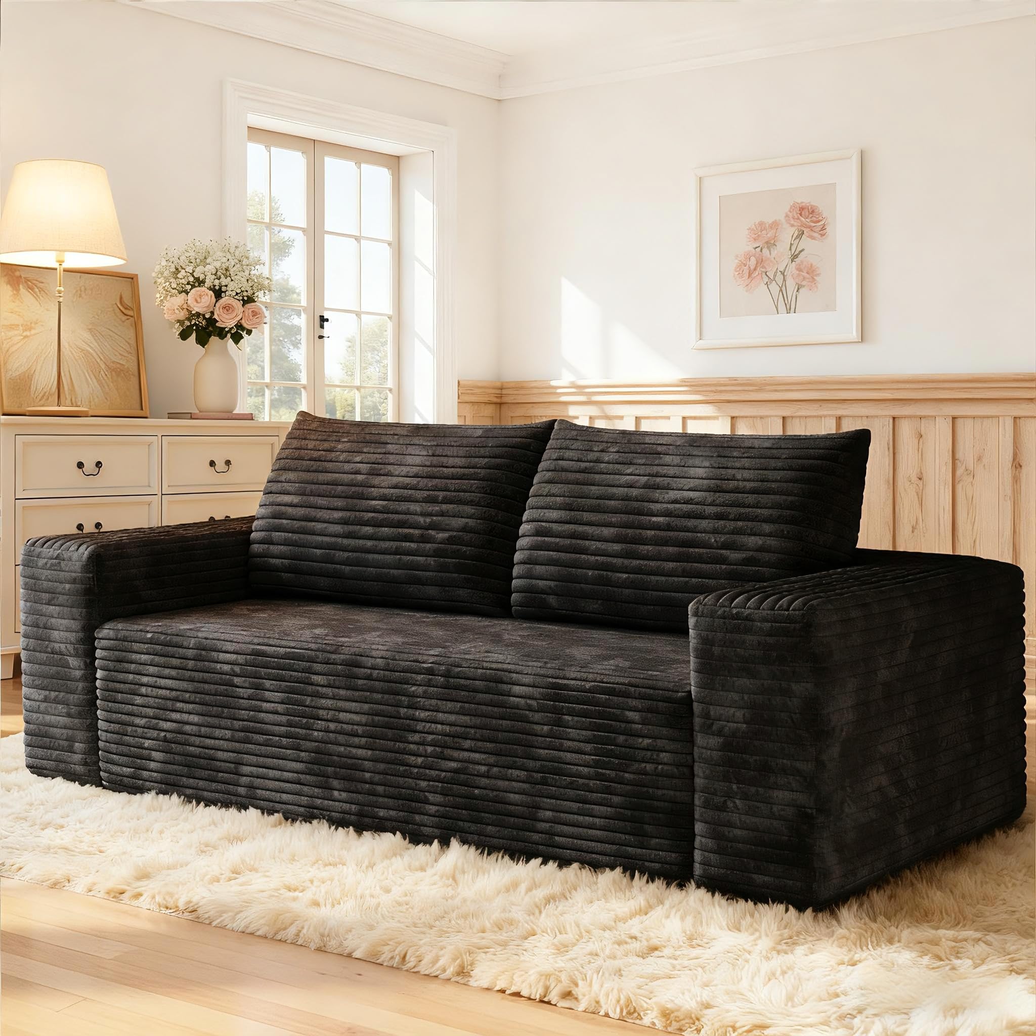 FAVSH 63" Boneless Loveseat Sofa - Comfy Corduroy Small Space Couch for Living Room, Bedroom, Apartment | No Assembly Required