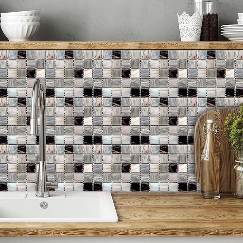 Miniatura 4 de Alwayspon 25 piezas de azulejos de mosaico autoadhesivos para decoración del hogar, azulejos adhesivos para despegar y pegar, adhesivo para azulejos