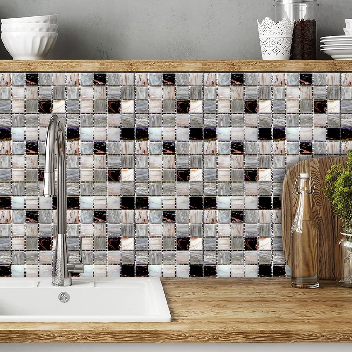 25pcs/set 3d Tile Stickers Modern Wall Stickers Kitchen Bathroom Renovate Wallpa