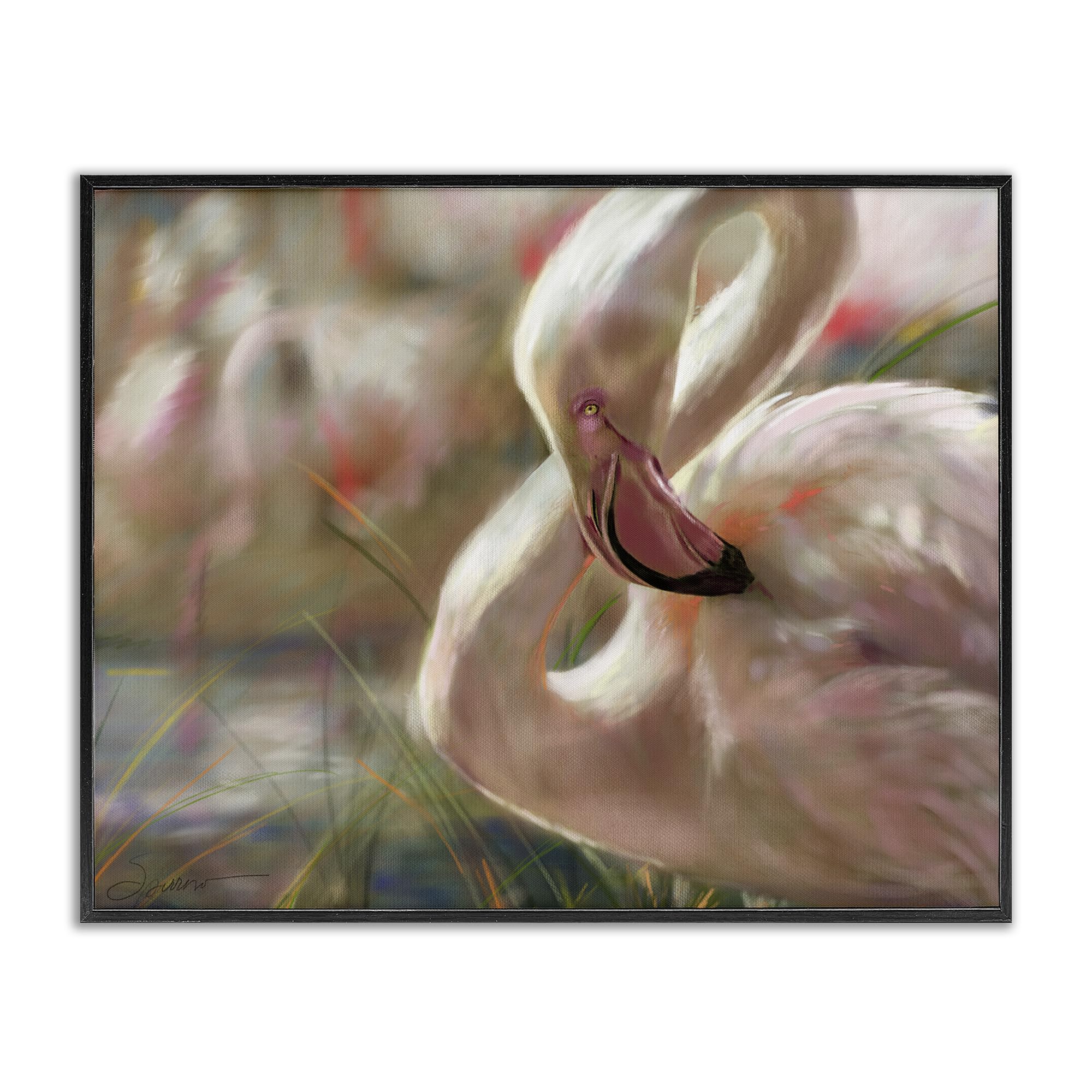 Stupell Industries Preening Flamingo Sunset Black Framed Giclee Art, design by Mary Sparrow, 11 x 14