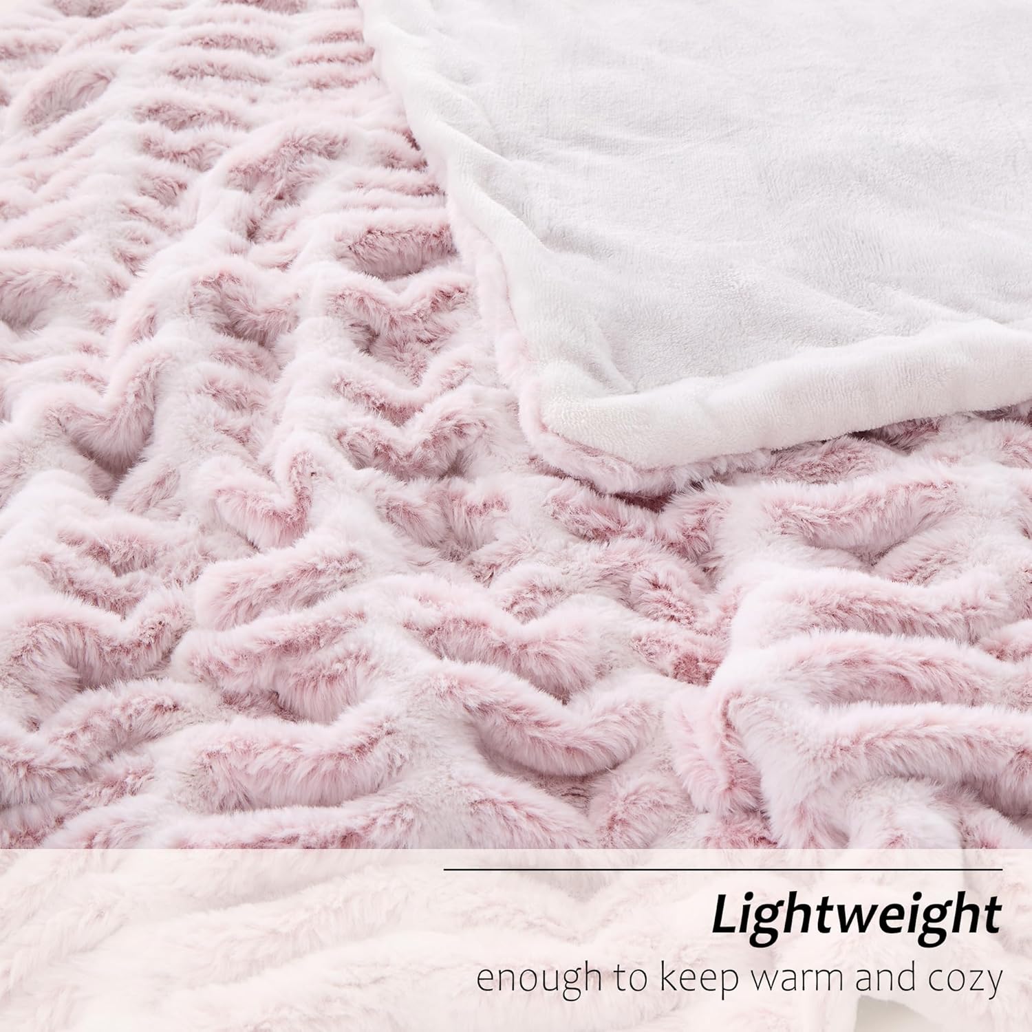 Viviland Faux Fur Throw Blanket for Bed Couch Sofa - Soft Cozy Furry Warm Throw - Comfy Shaggy Blanket - Machine Washable - Light Pink Fuzzy Plush Twin - 60"× 80"