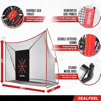 ZEALFEEL Golf Net, 10x7ft Practice Net with Chipping Net, Foldable Mat, Silk Target, 8 Tees, 6 Balls, Carry Bag, Golf Hitting Nets for Backyard Driving Chipping Indoor Outdoor Use