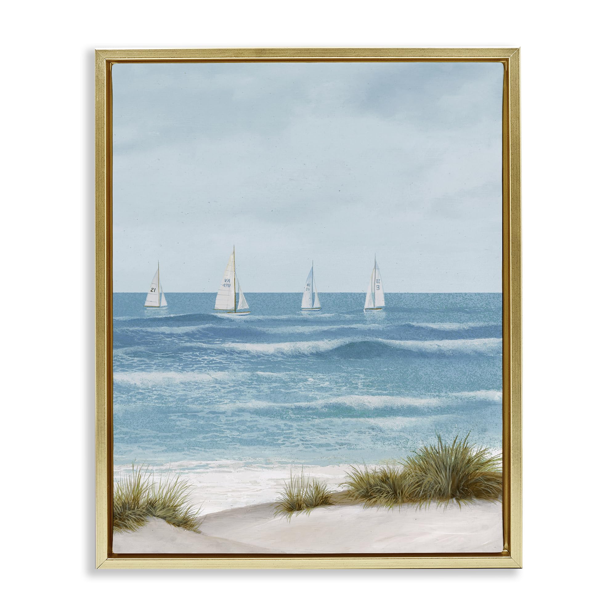 Stupell Industries 'Boats Sailing Away', Floating Frame Canvas Art, Gold, 17 x 21 Inches, Easy to Hang and Sturdy, Made in USA, by Lorenzo Collective
