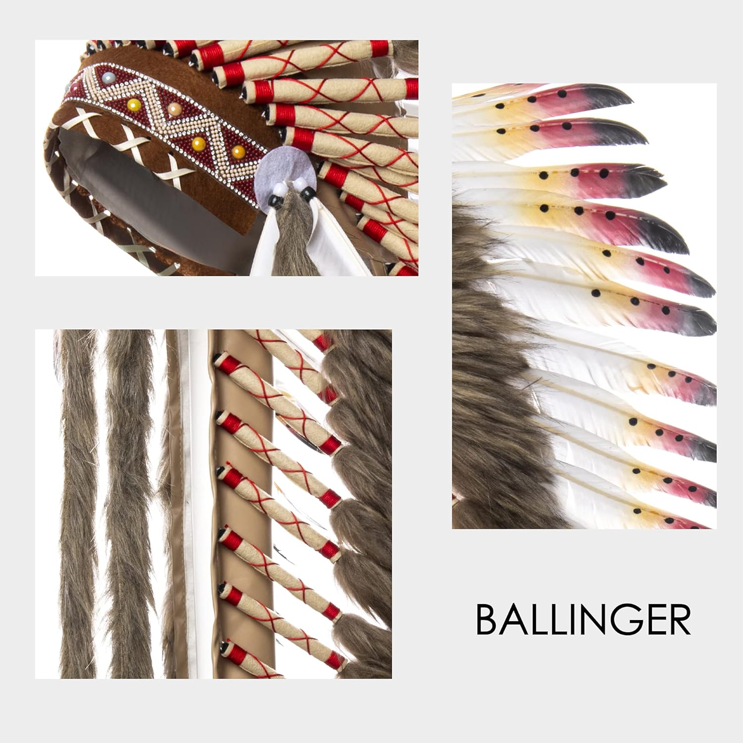 Ballinger Large Native Indian Headdress - Feather Headdress and Choker for Native Decor, Carnival, Halloween and Role Play - Image 4