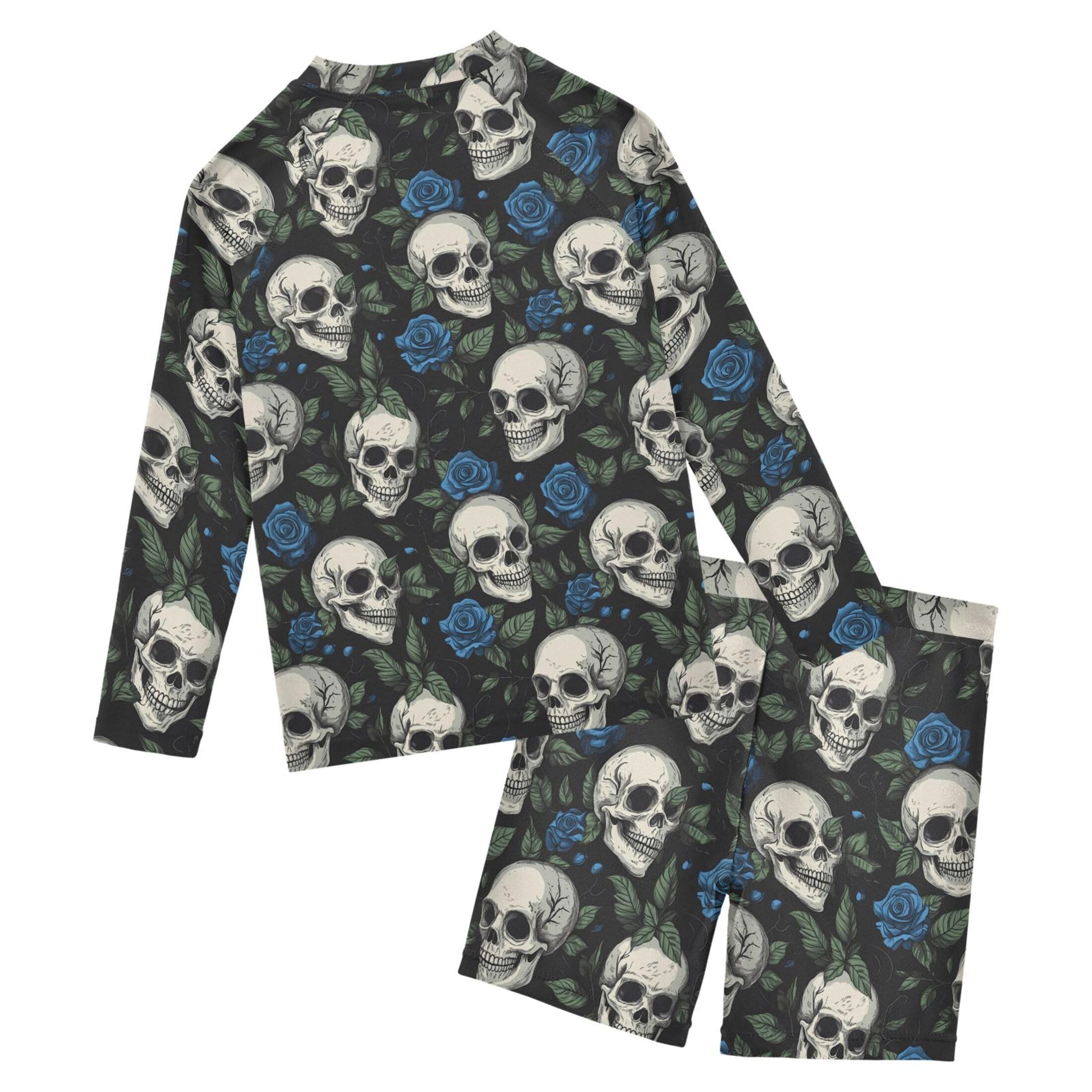 Skull Flower Toddler and Baby Boys' 2-Piece Swimsuit Trunk, Long Sleeve Rashguard Bathing Suit B0404462
