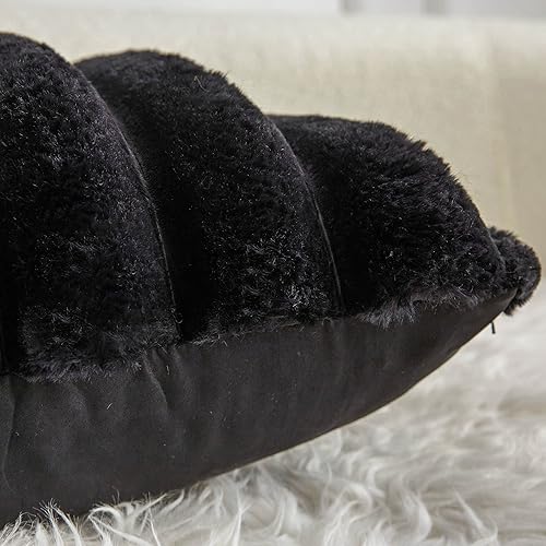 Miniatura 6 de Neelvin Juego de 2 fundas de almohada decorativas de piel sintética negra de 22 x 22 pulgadas, fundas de almohada de terciopelo para sofá