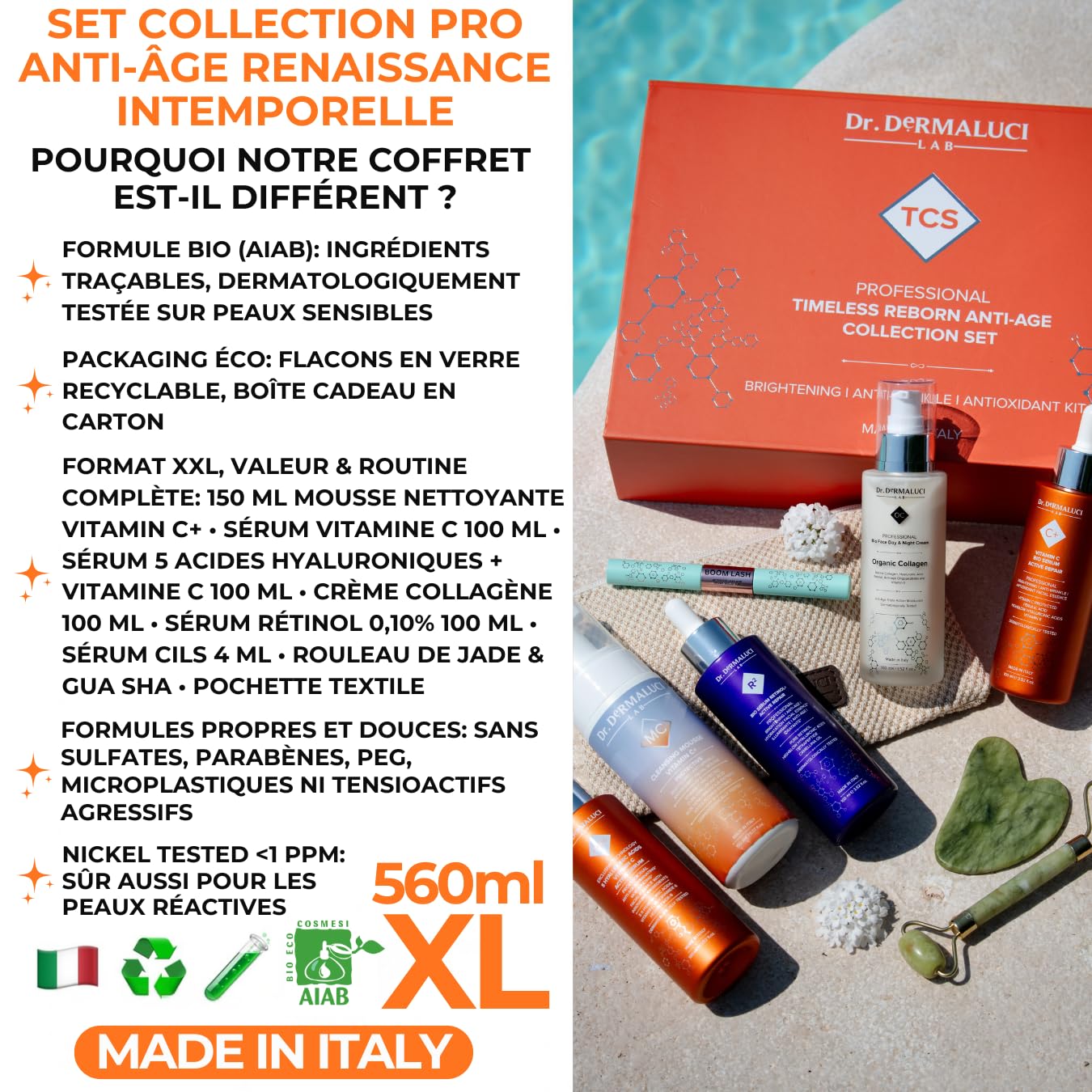 Dr. Dermaluci Lab Coffret Cadeau Anti-Age 9 Pieces, Femme Homme, BIO 560ml