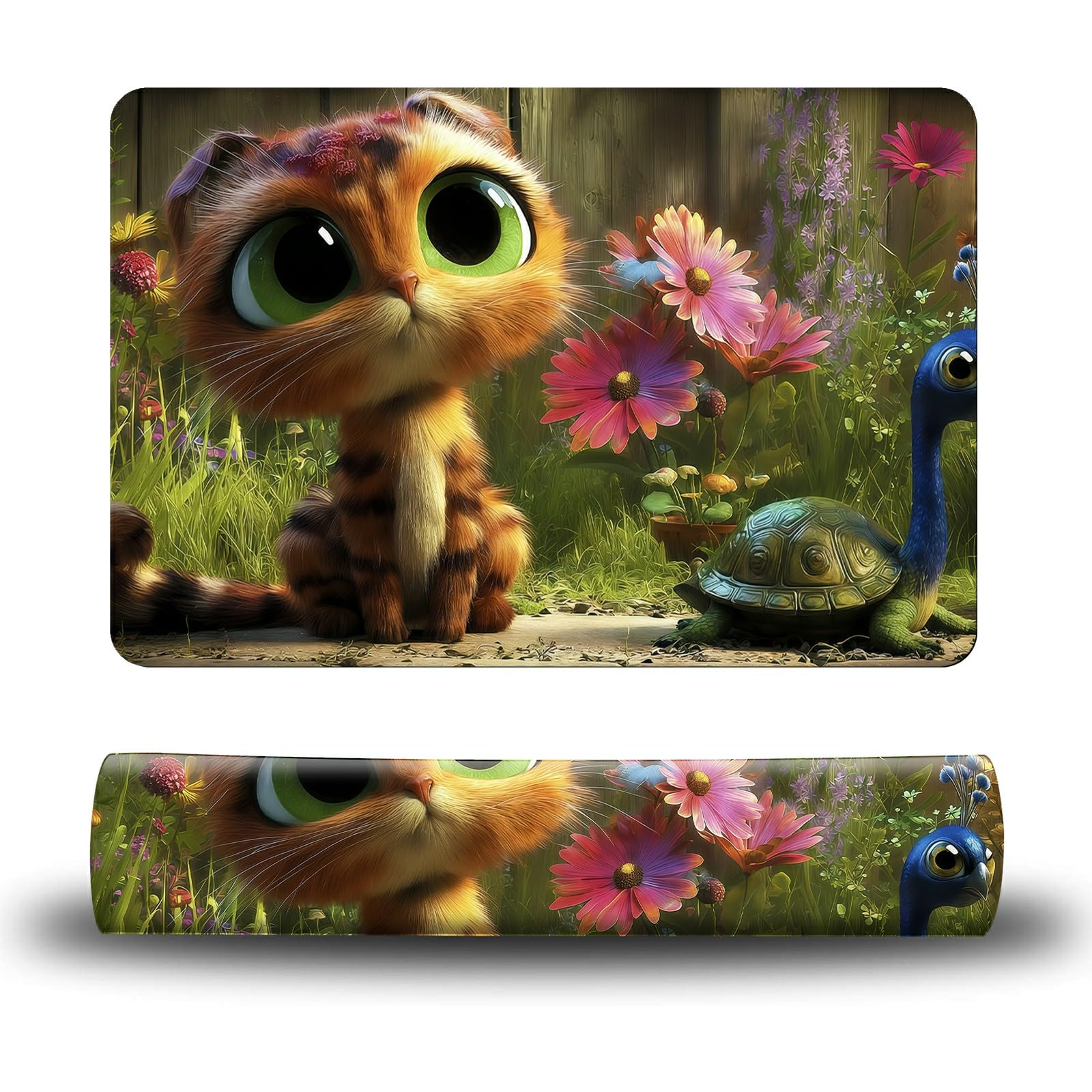 Dikoer Dog Food Mat, 15.7" x 23.6" Absorbent Pet Feeding Mat for Food and Water, Waterproof Diatom Mud Pet Placemat with Non-Slip Rubber Backing, Cat Bowl Mat for Floors - Kitten Flower Forest