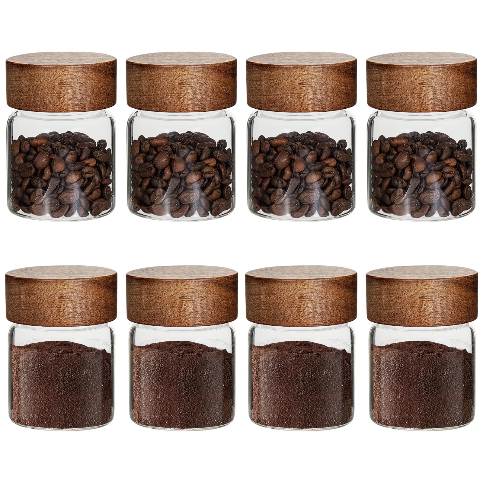 Glass Spice Jars Seasoning Containers Small Glass Jars with Lids Airtight Food Storage Canister for Kitchen Pantry Sugar Tea Coffee Bean Nuts Cookies Herbs Salt (4oz(118ml)*8 pack)