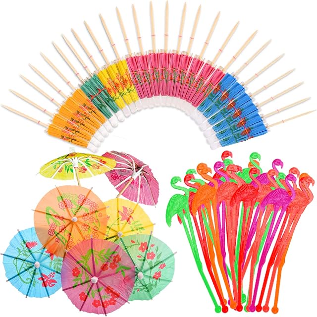 WXJ13 50 Pieces Flamingo Cocktail Stirrers Swizzle Sticks Paper Umbrella Sticks for Drinks Summer Party Food Drink Decorations Reusable Hawaiian Tropical Party Decoration Cocktail Accessories
