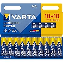 VARTA Pile AA, 10+10 (20 pezzi), Longlife Power, Alcaline, 1,5V, ideale per giocattoli, mouse wireless, torce elettriche, imballaggio riciclato al 90%, Made in Germany