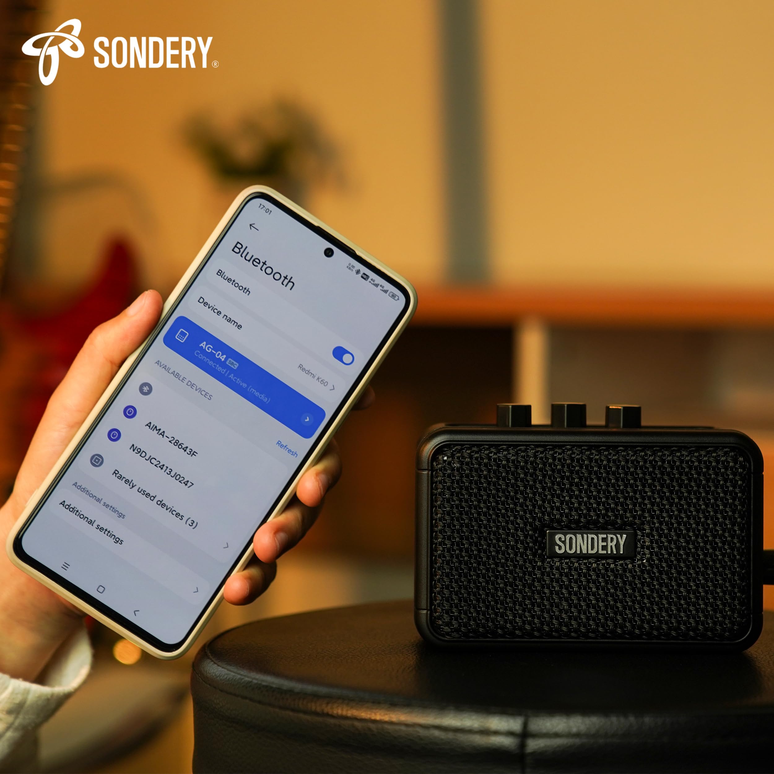 Sondery Mini amplificador de guitarra portátil, amplificador eléctrico pequeño recargable de 5 W | Con efectos de sobremarcha/limpieza y Bluetooth, dos altavoces, para practicar y viajar, color negro
