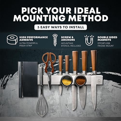 Miniatura 5 de Soporte magnético de cuchillos de alta calidad de 16 pulgadas para refrigerador con doble almacenamiento, soporte magnético de acero inoxidable de