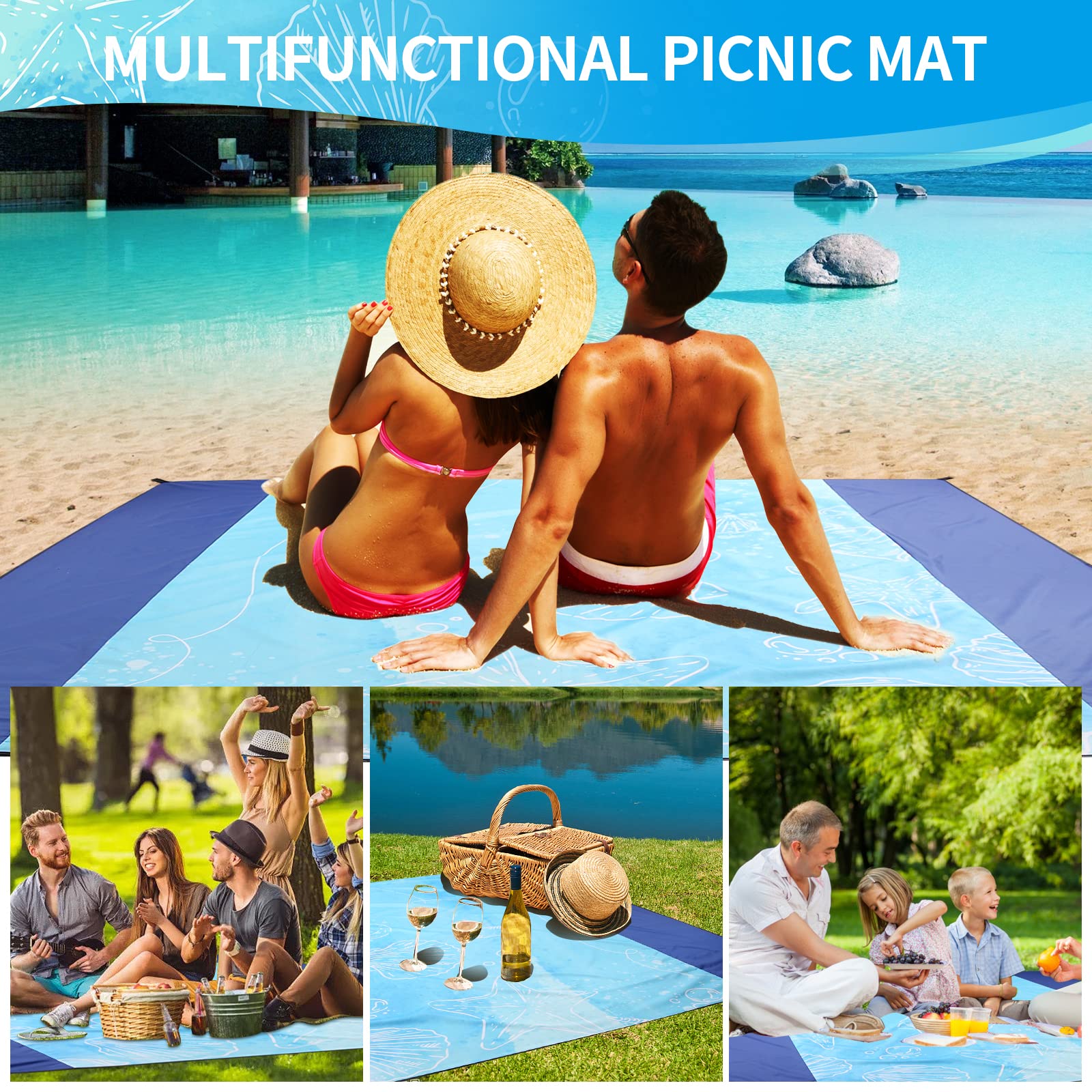 Coperta Spiaggia Impermeabile 210x200 Cm - Telo Picnic Con 4 Picchetti, Antisabbia, Verde - Foto 5