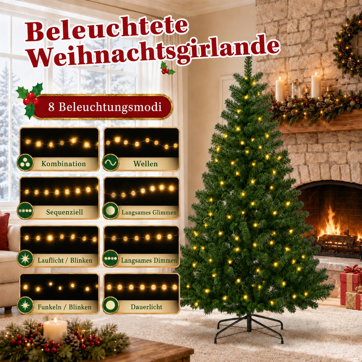 Sapin de Noël artificiel 180 cm, 150 LED et 650 pointes