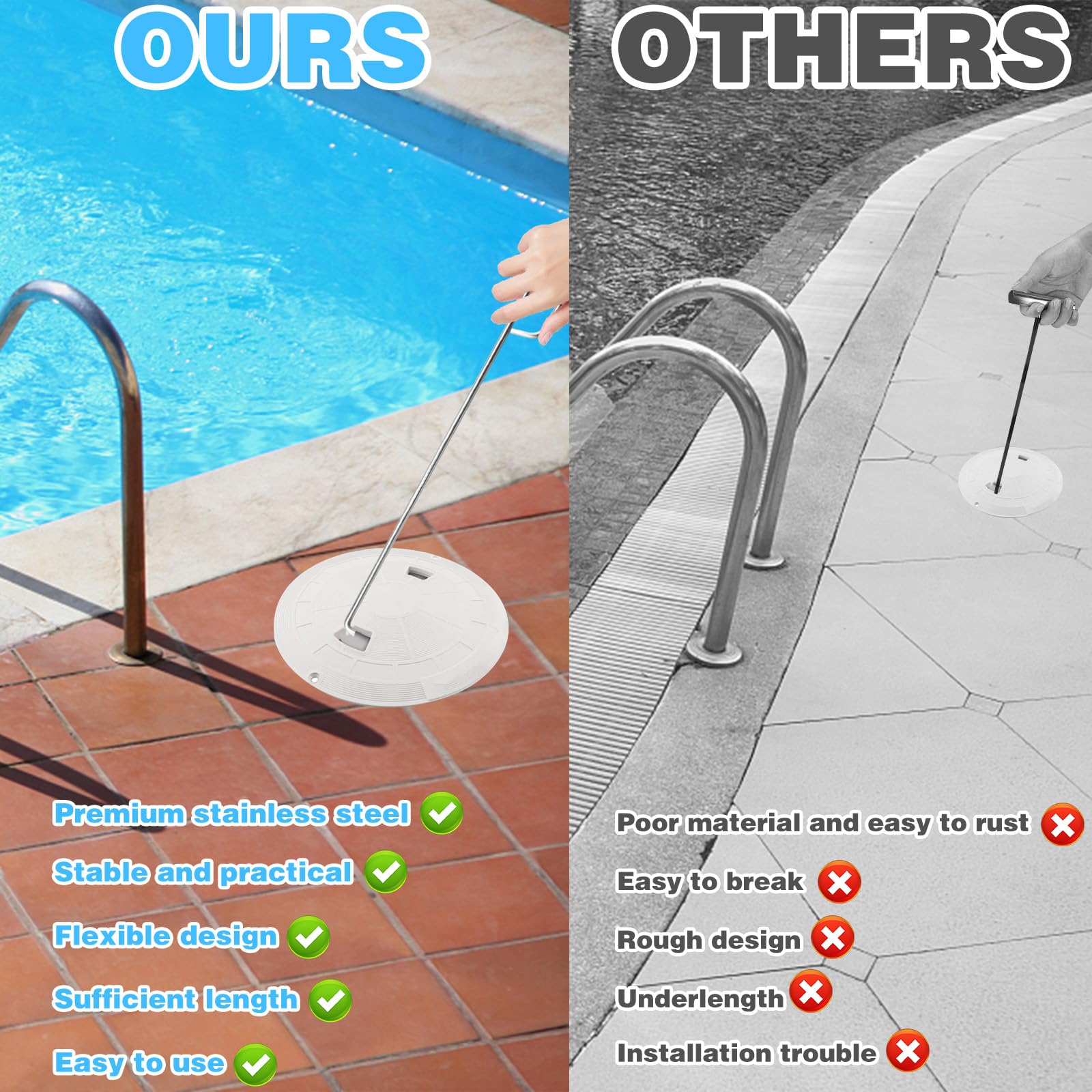 ESTINK Panier D'écumoire De Piscine Filet D'écumoire De Piscine Avec Tige Télescopique - Cadre