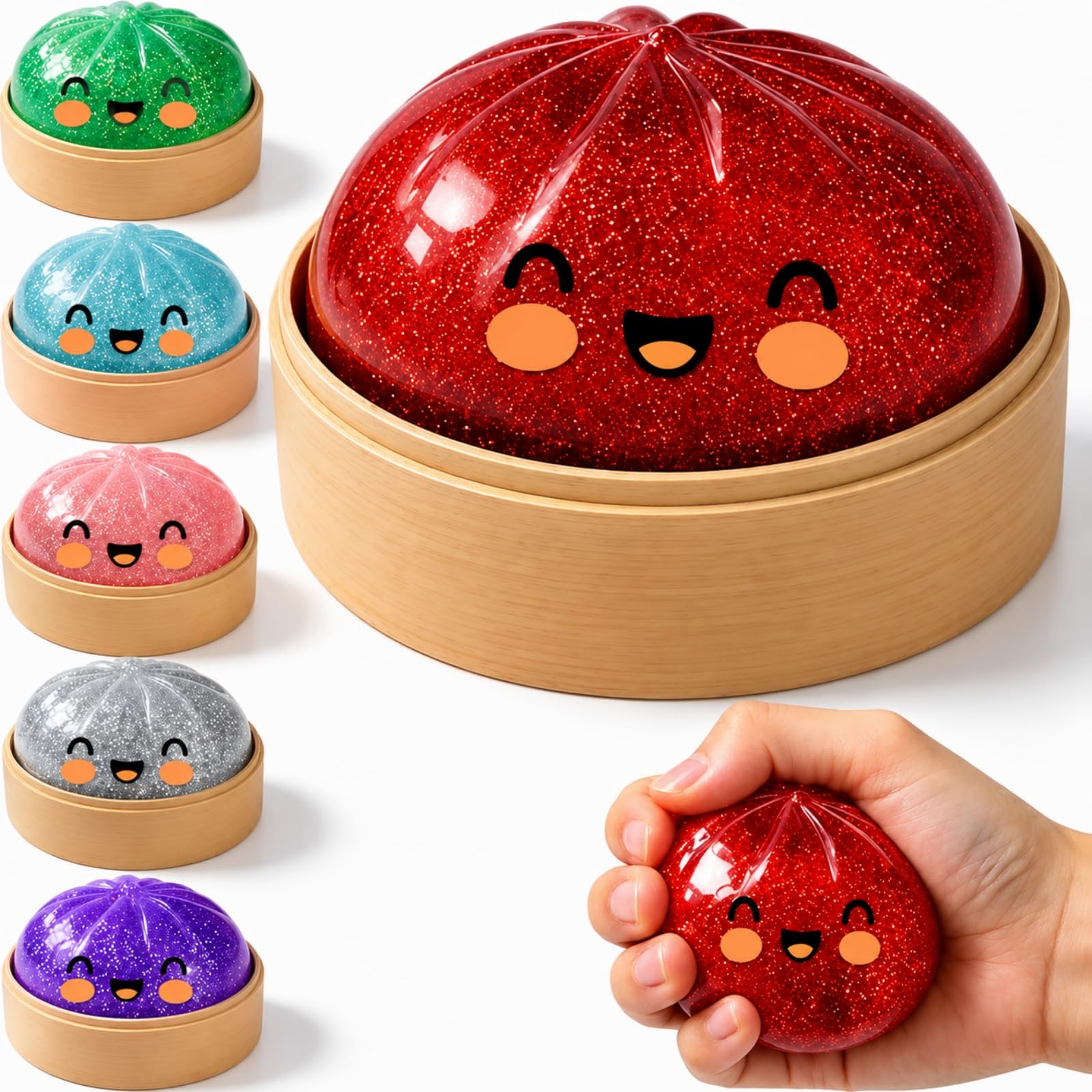 Dumpling Squishy, Red Glitter‑Infused Styling, Realistic Dumpling Shape with Mini Steamer, Sensory Stress Relief Accessory for Daily Calming & Desktop Ornament