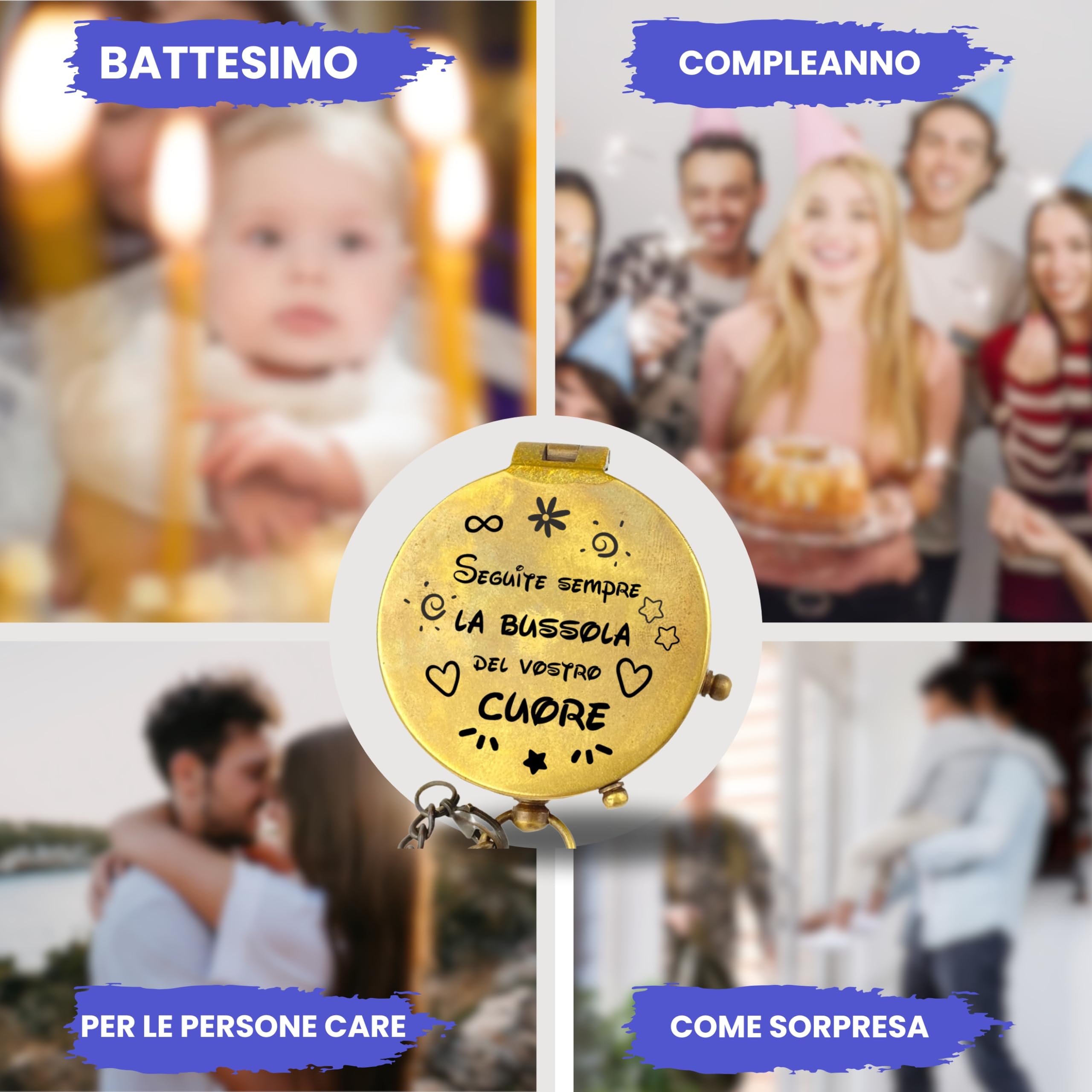 Personalizzata Bussola in Ottone con Incisione, Regalo
