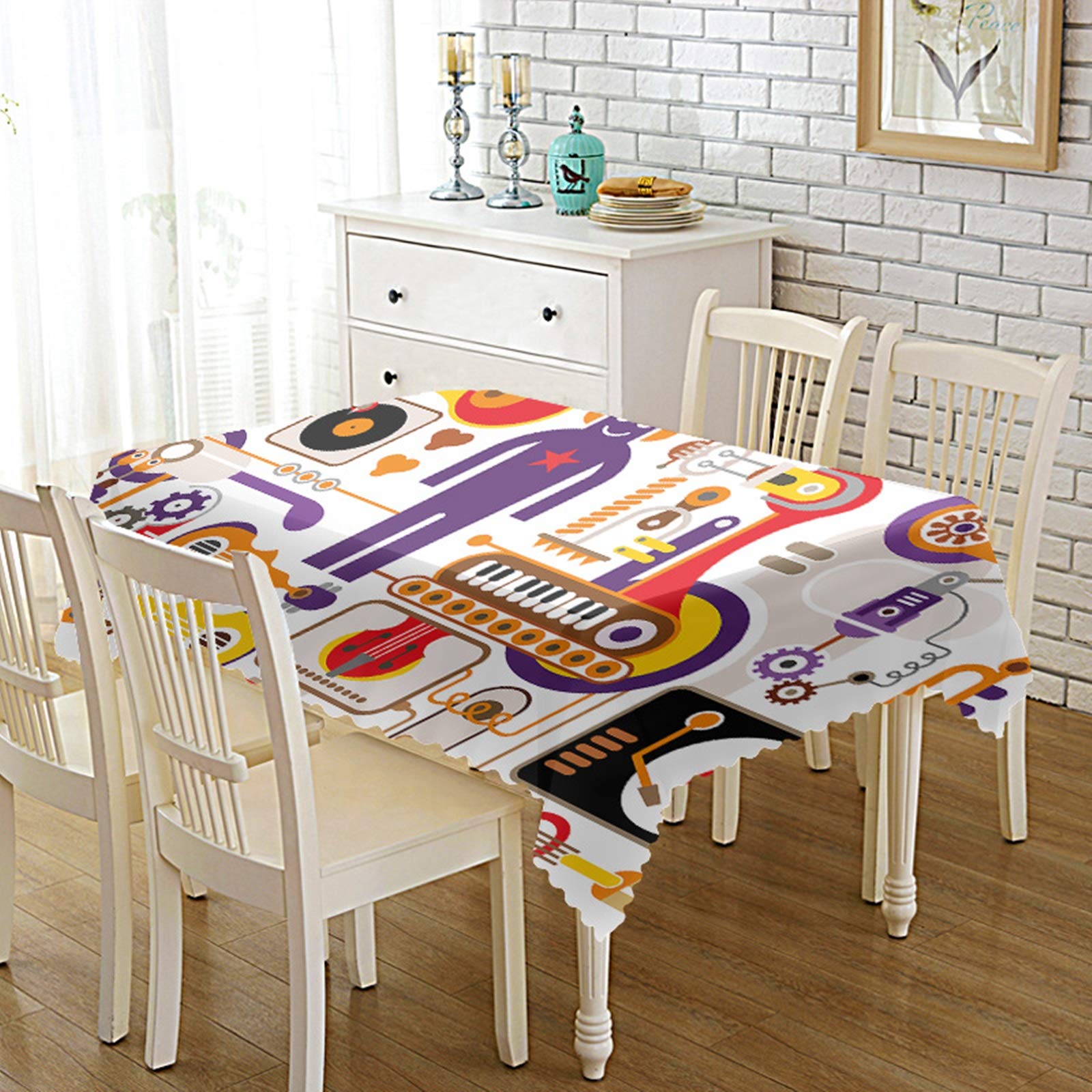 Daesar Obrus w stylu vintage, wesele, karykatura, z poliestru, zmywalny, nowoczesny, 140 x 140 cm