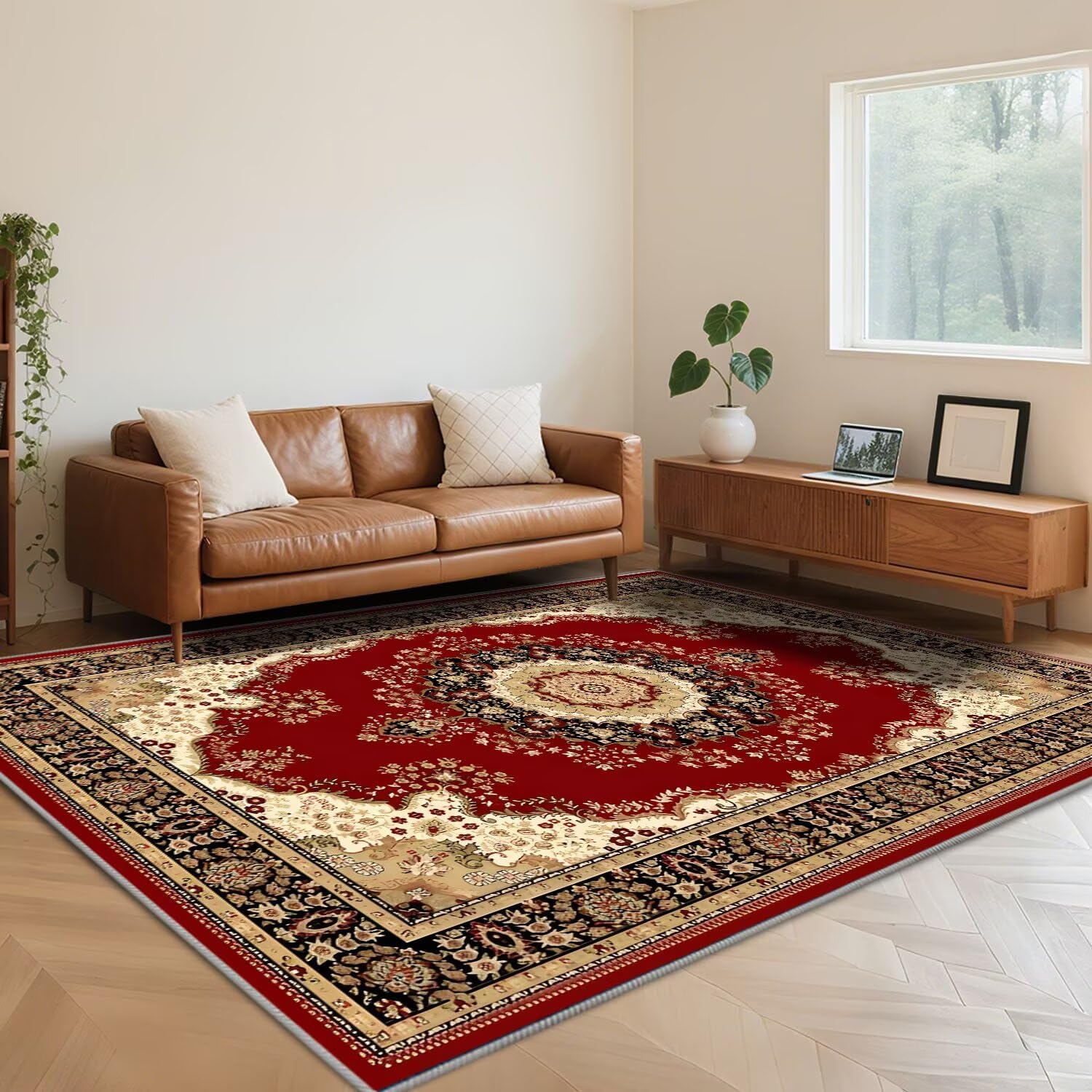 Tapis lavable rouge rétro 100x160 pour réchauffer l'ambiance du salon