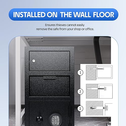 Miniatura 7 de Caja fuerte para dinero de negocios con ranura para caídas 4.0 CUB, caja fuerte con bloqueo adicional, antipesca y combinación digital para el