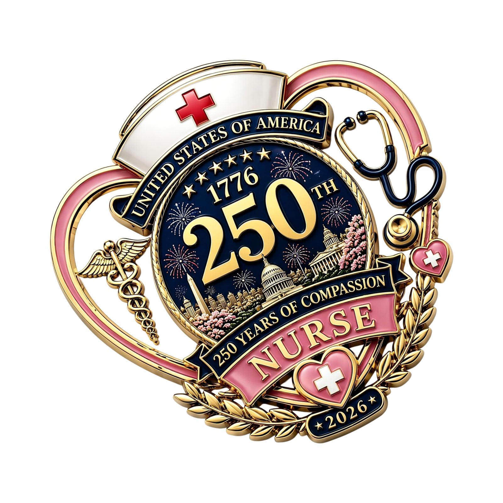 fexxkg 250Th Anniversary Nurse Brooch Commemorative Pin For Medicals Workers Tributes And Patriotic Celebration Unique Gifts