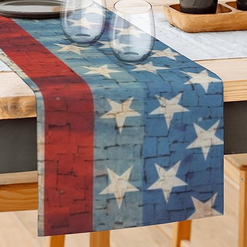 Camino de mesa de 72 pulgadas de largo para verano, boda, cocina, mesa de comedor, decoración para el hogar, fiesta, decoración retro de estrellas