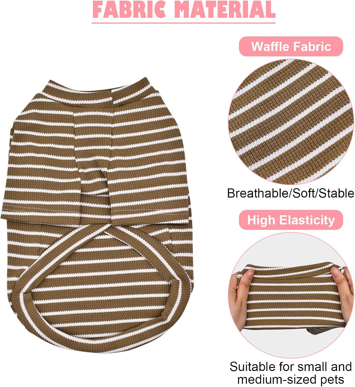 4 Pack Striped Dog Shirts Waffle Dog Clothes for Small Medium Dogs, Stretchy Dogs Boy Girl Dog T-Shirts Lightweight, Soft and Breathable Puppy Kitten Dog Shirts for Chihuahua